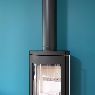 Fonte Flamme Nara 9kW sur conduit MODINOX PTR30 150mm (Aubière)