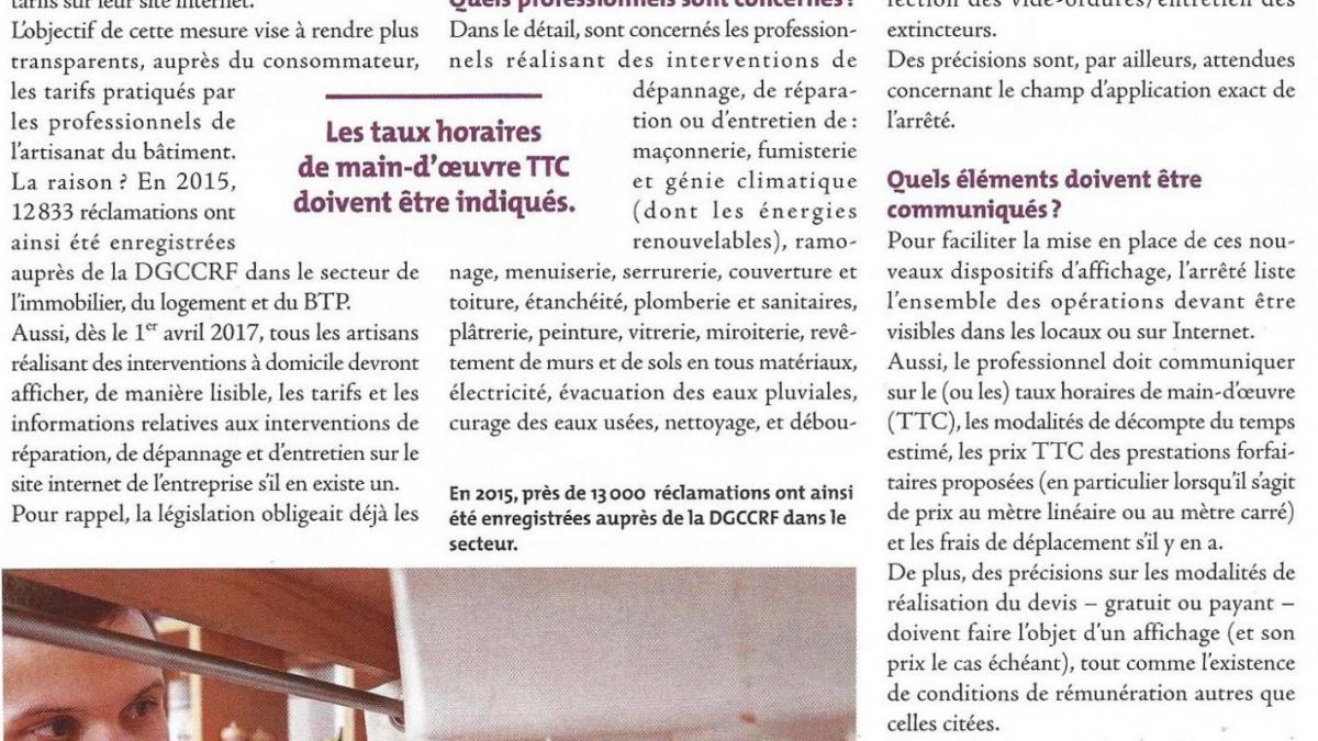 Article de loi tarif prestations 1